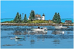 Boats Moored Around Pumpkin Island Light -Digital Painting